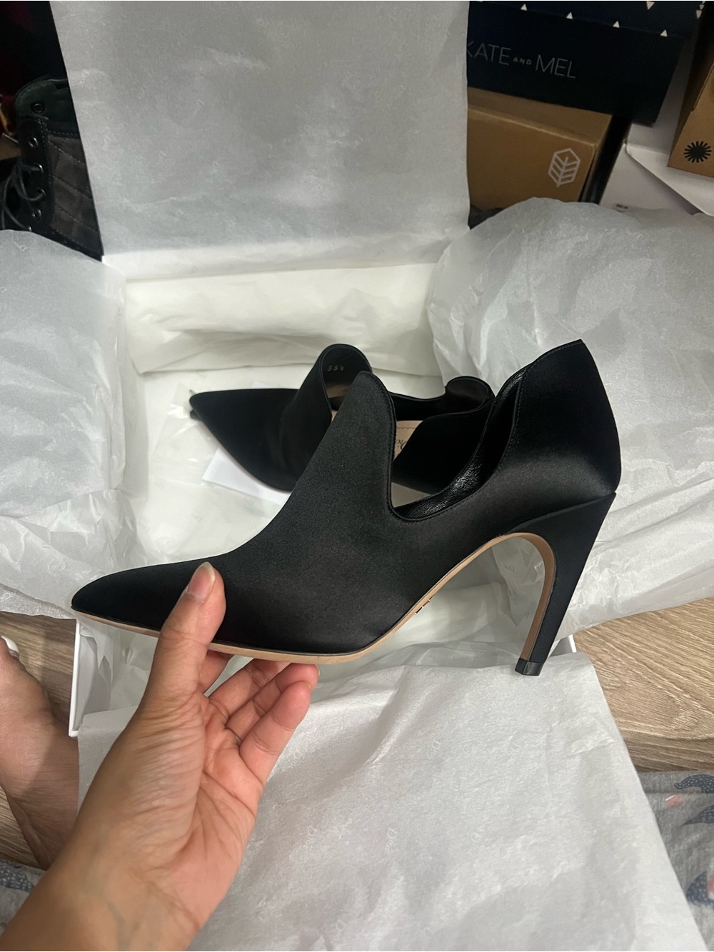 Dior Black Satin Pointed Pump with Curved Vamp